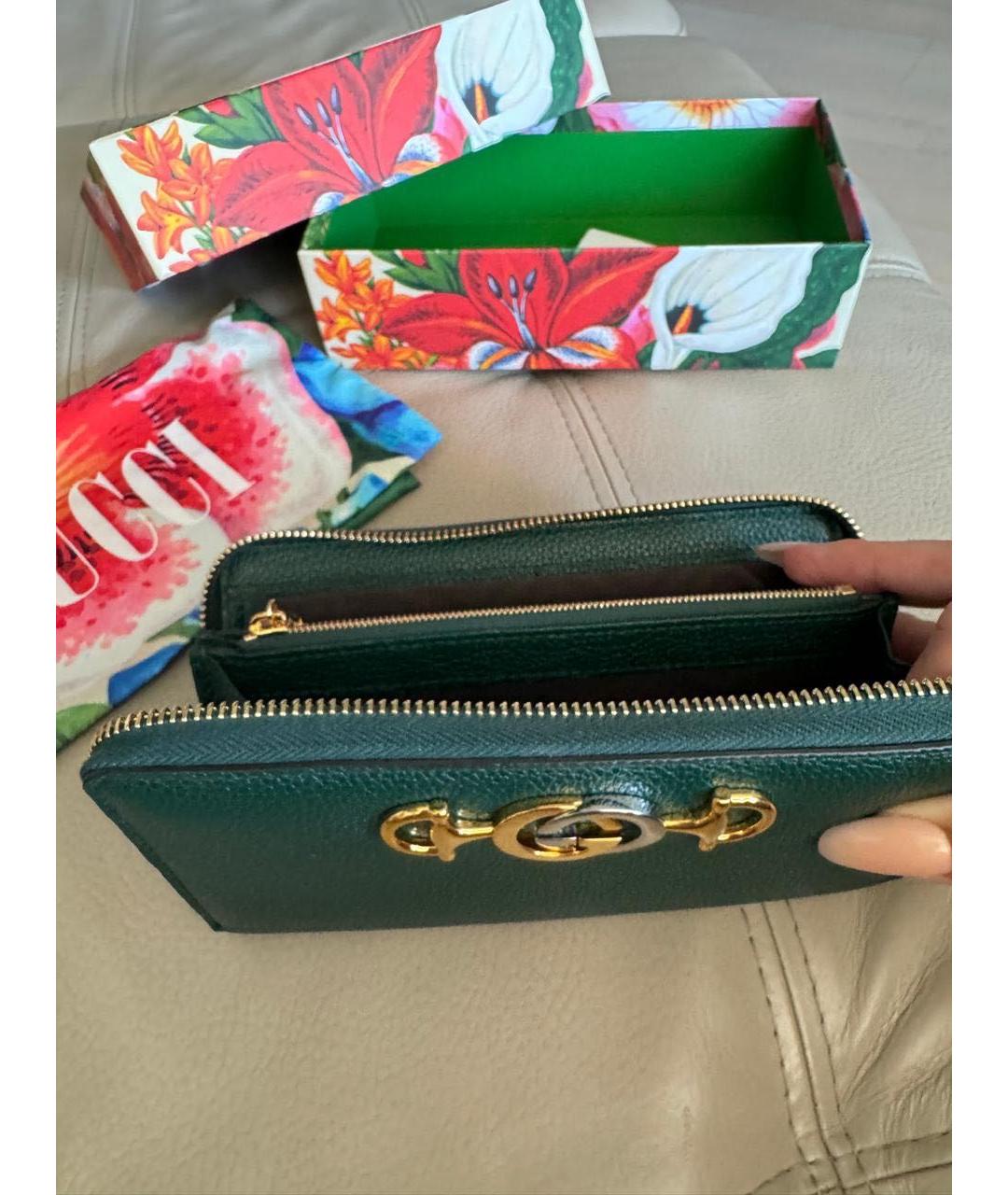 GUCCI Зеленый кожаный кошелек, фото 6