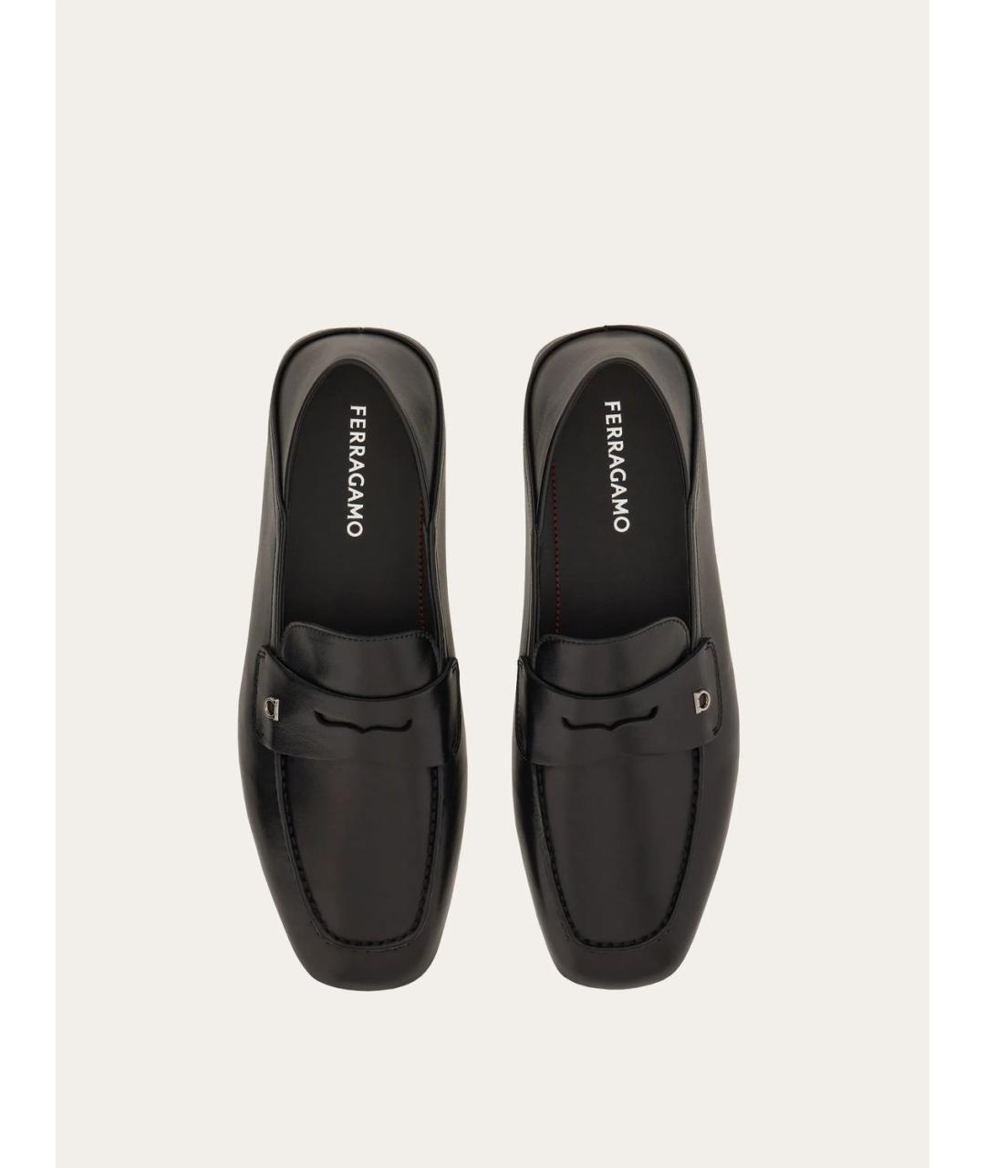 FERRAGAMO Черные кожаные лоферы, фото 5
