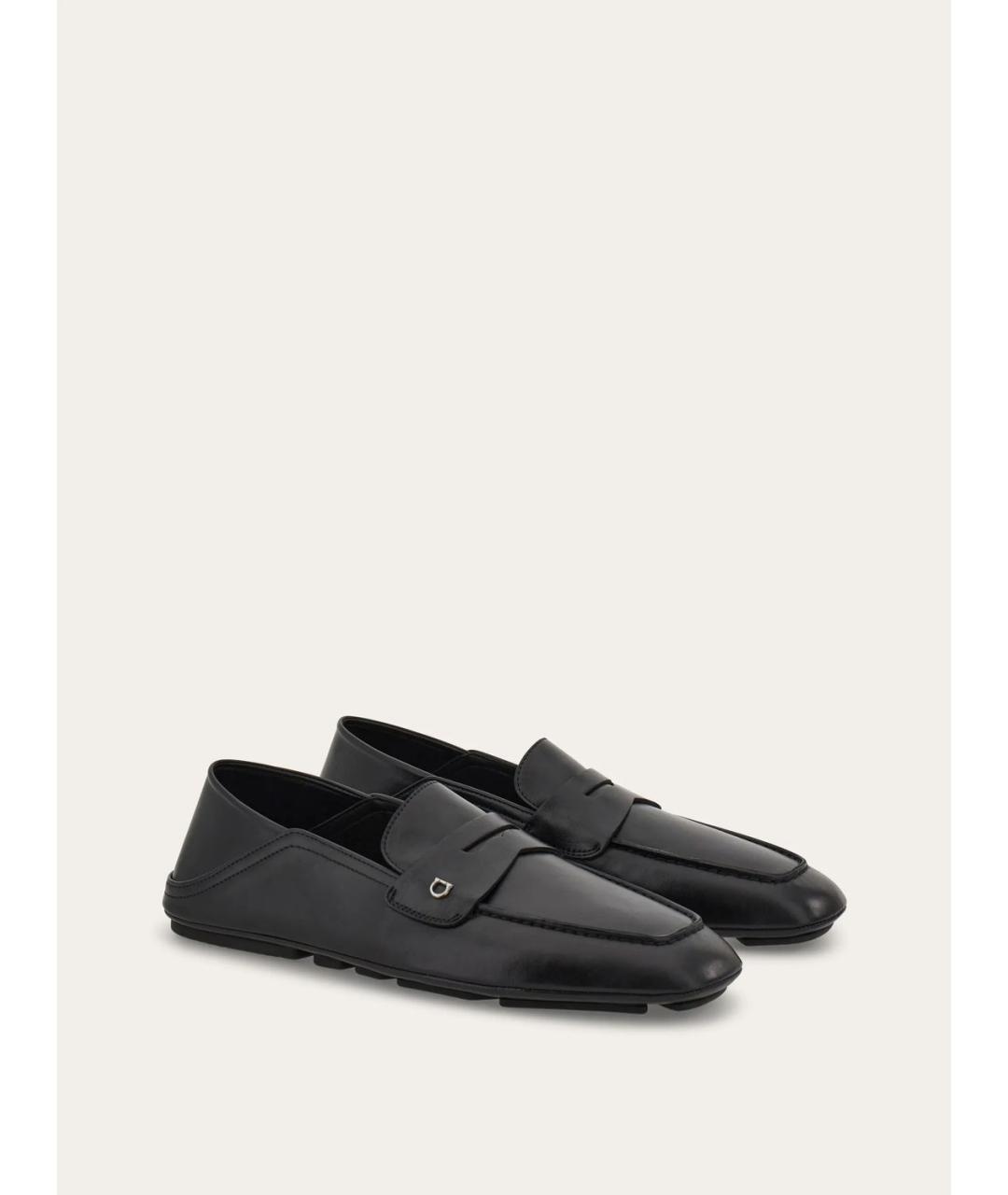 FERRAGAMO Черные кожаные лоферы, фото 4