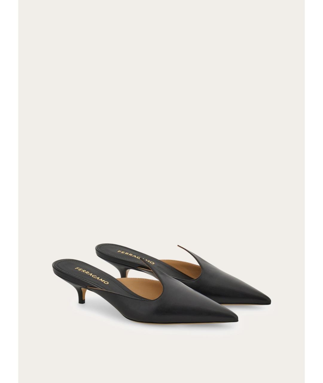 FERRAGAMO Черные кожаные мюли, фото 5