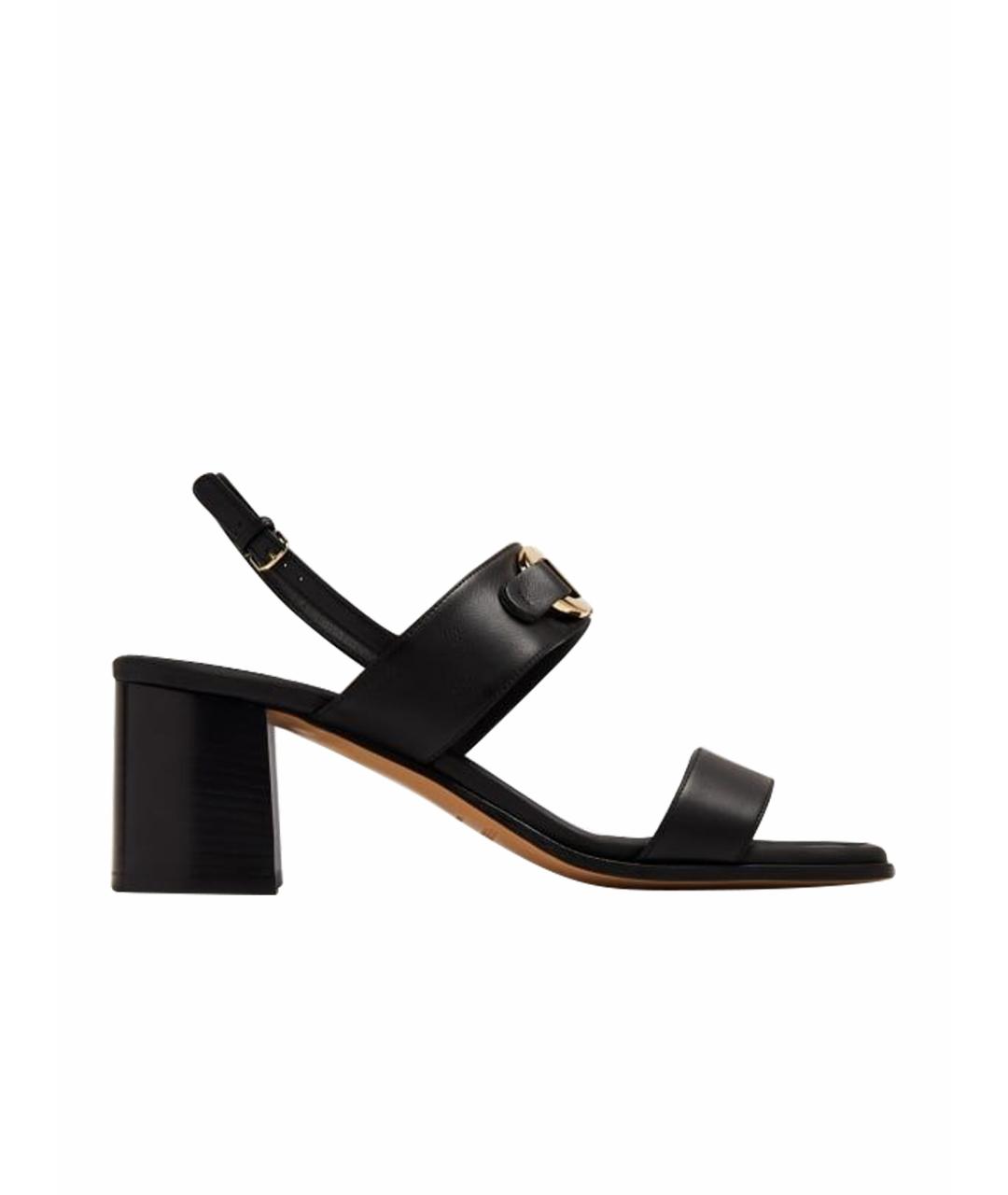 FERRAGAMO Черные кожаные босоножки, фото 1
