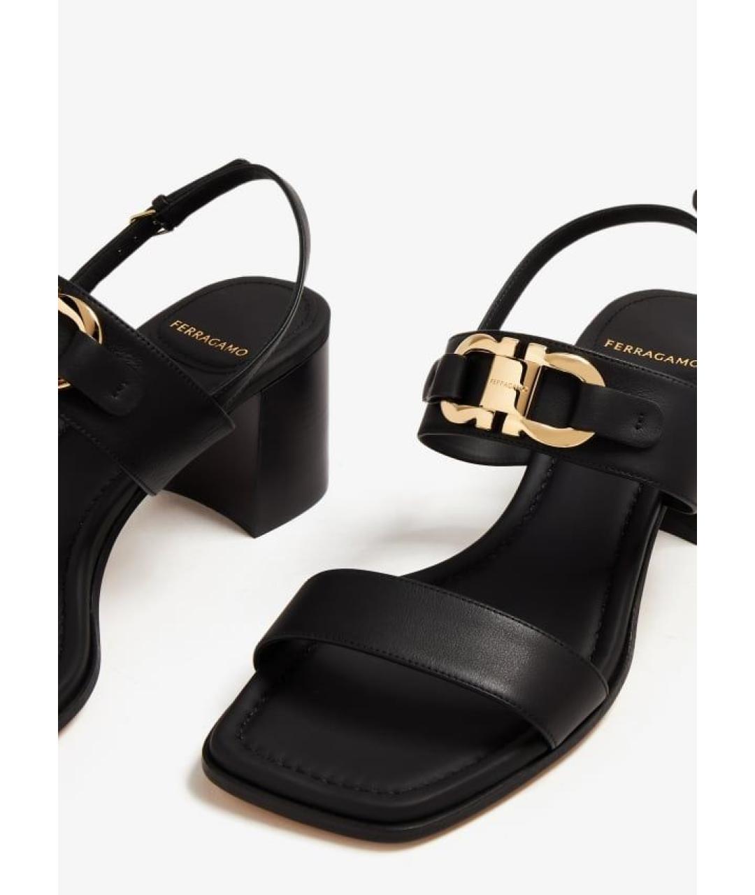 FERRAGAMO Черные кожаные босоножки, фото 2