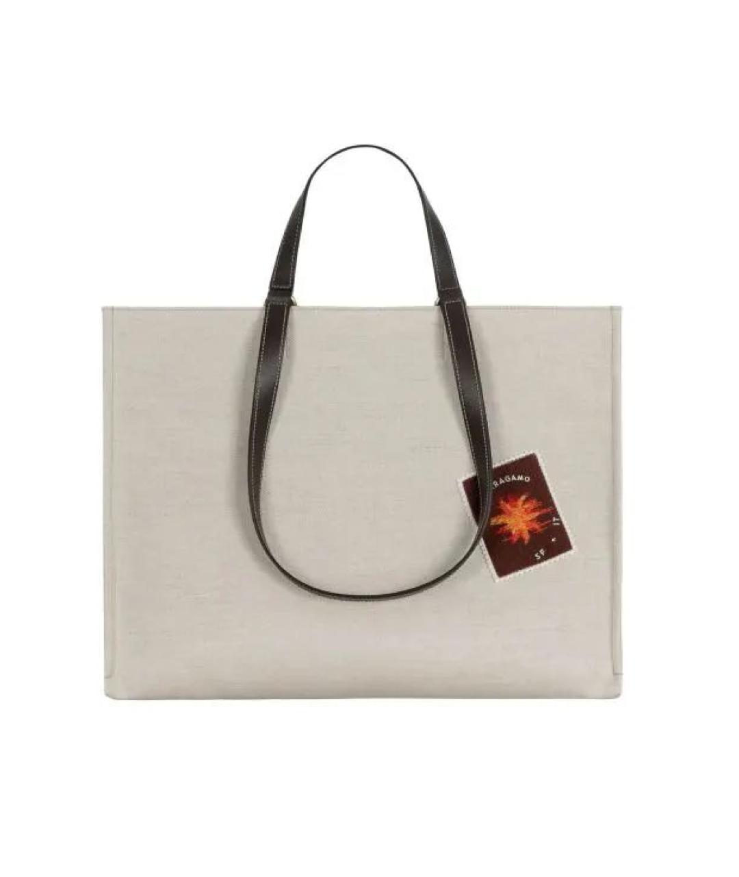 FERRAGAMO Бежевая жаккардовая сумка тоут, фото 3