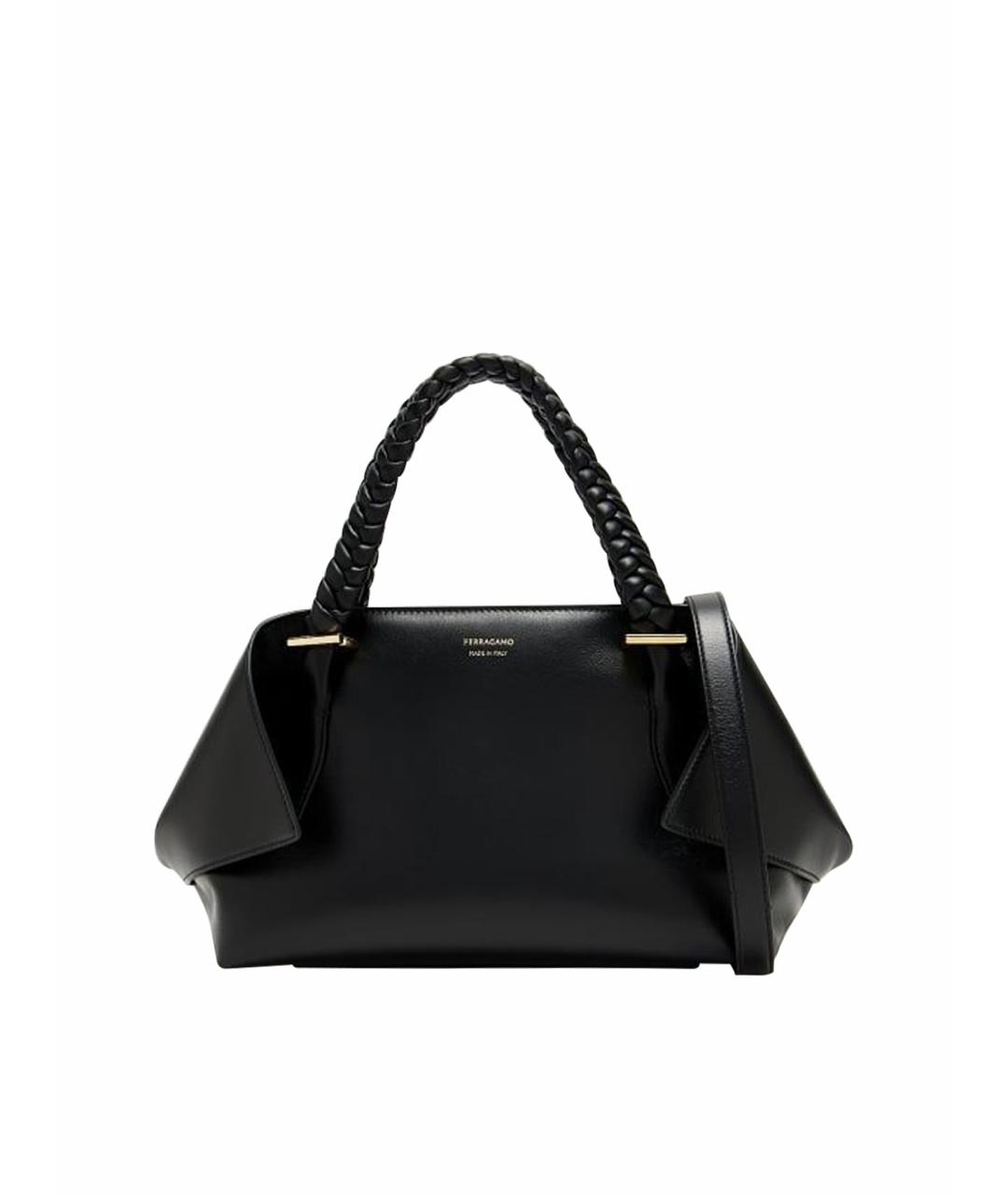 FERRAGAMO Черная кожаная сумка тоут, фото 1