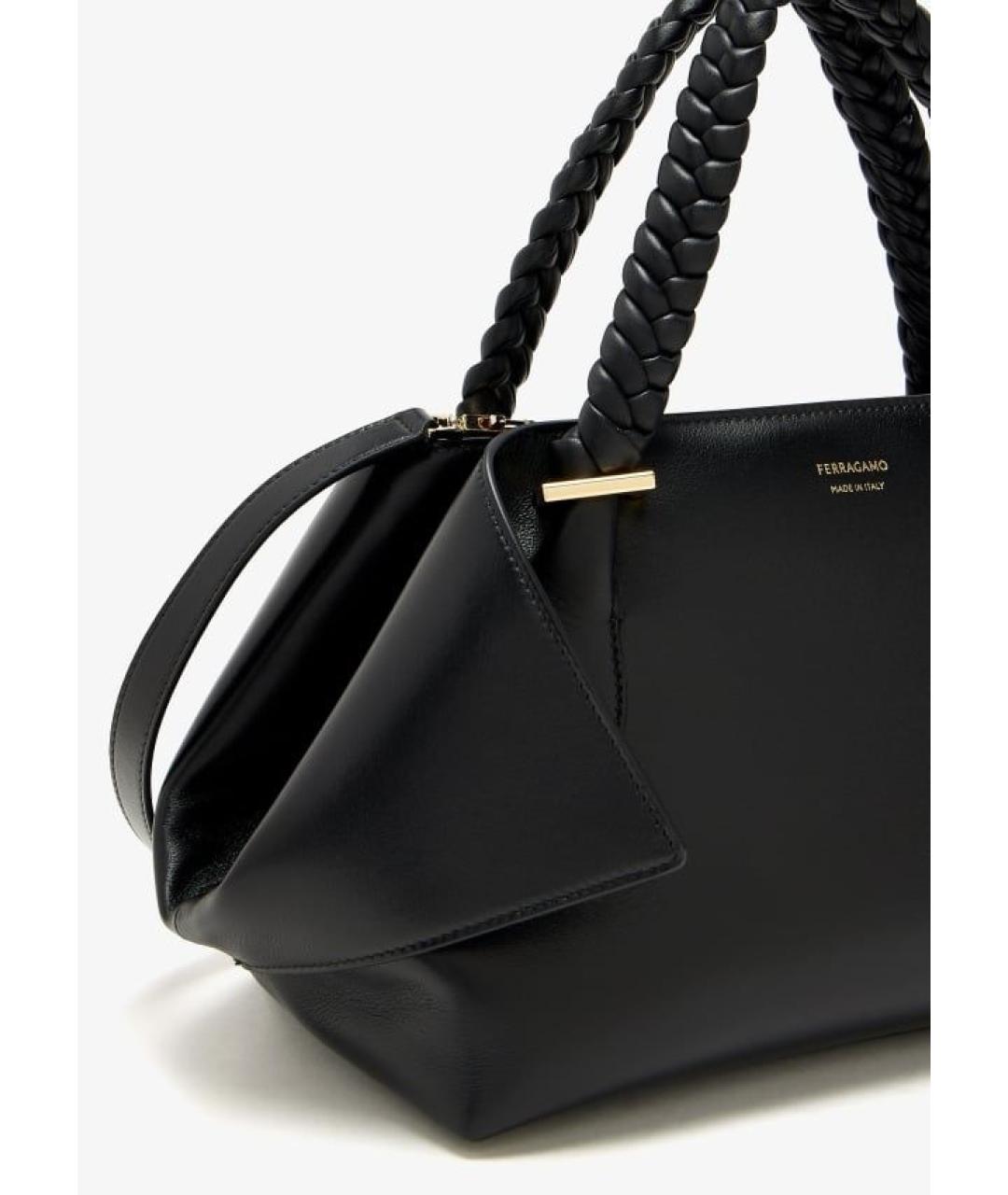 FERRAGAMO Черная кожаная сумка тоут, фото 2