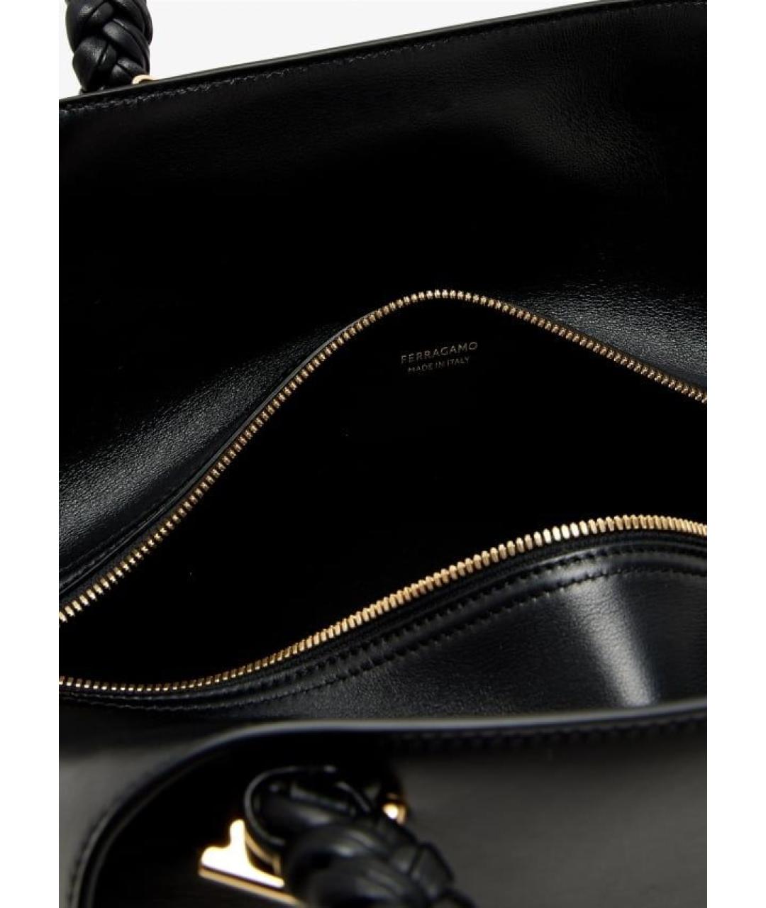 FERRAGAMO Черная кожаная сумка тоут, фото 4