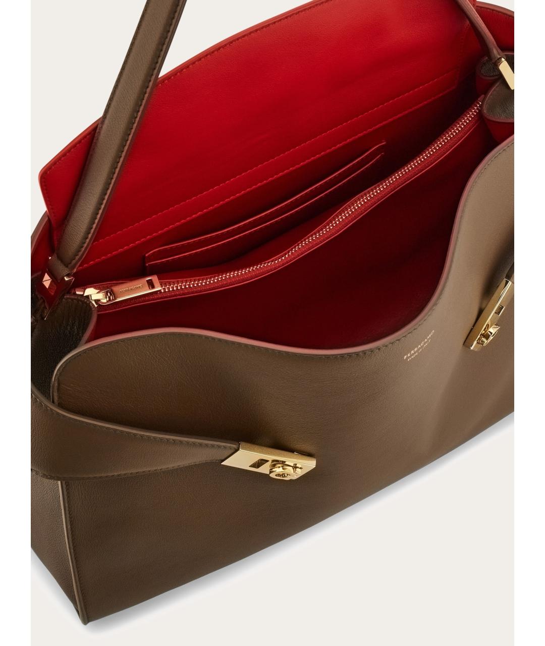FERRAGAMO Коричневая кожаная сумка через плечо, фото 5