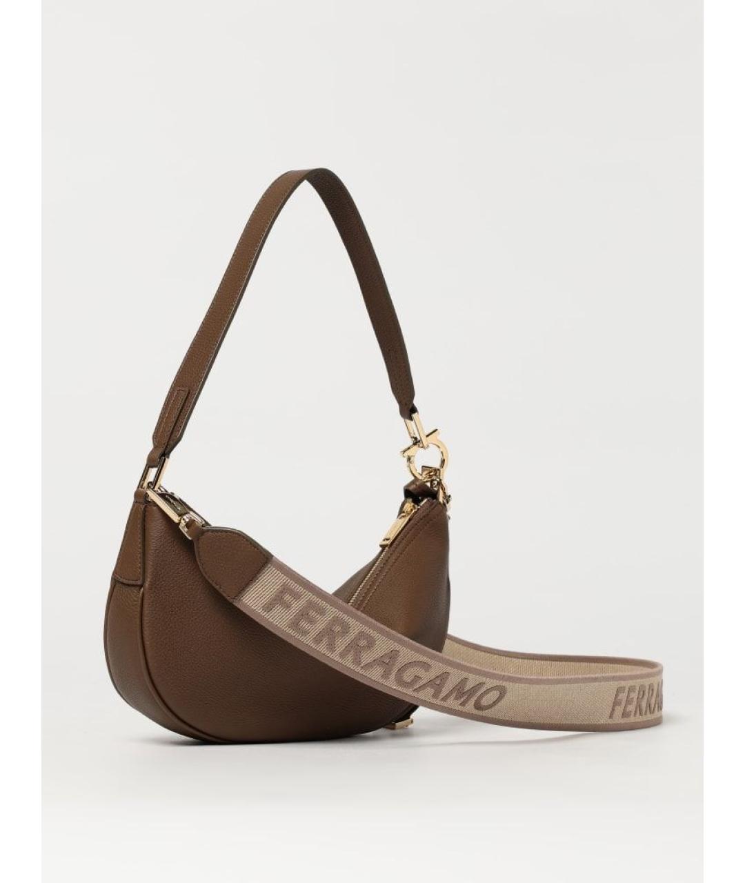 FERRAGAMO Коричневая кожаная сумка через плечо, фото 3