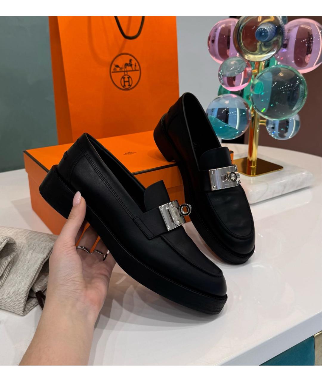 HERMES Черные кожаные лоферы, фото 7