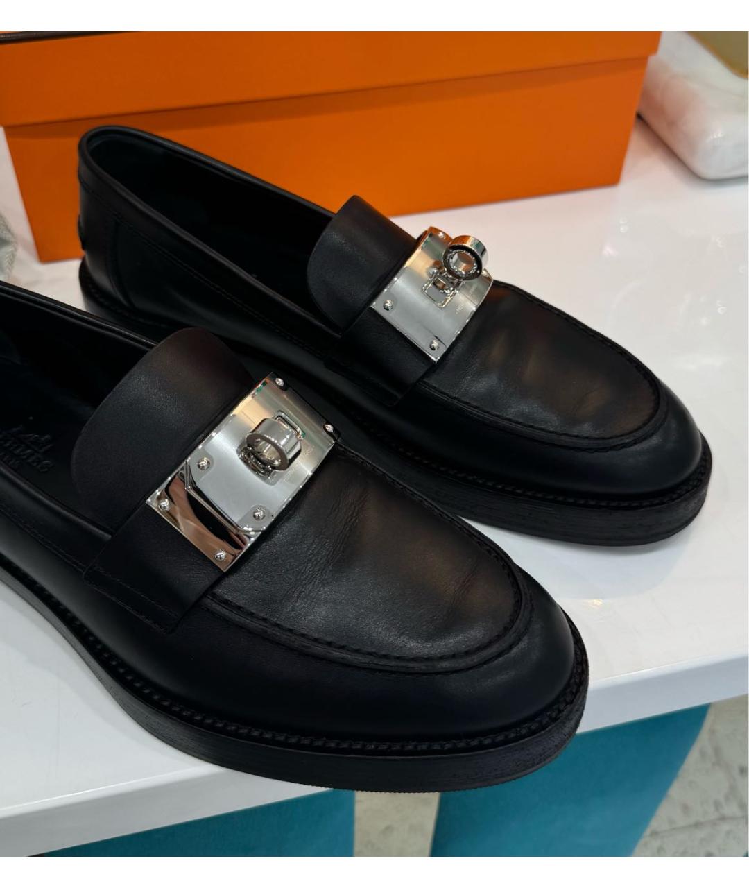 HERMES Черные кожаные лоферы, фото 3