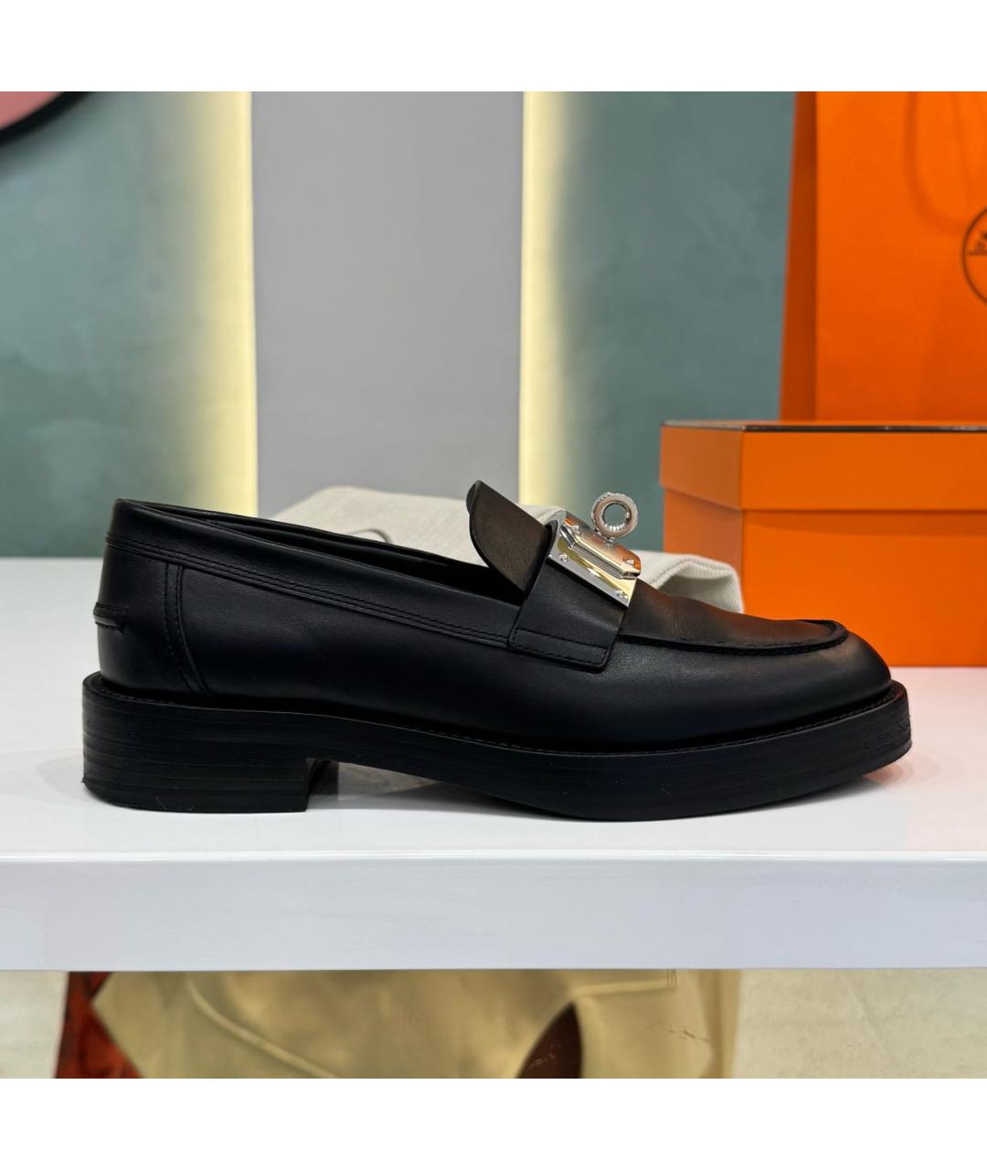 HERMES Черные кожаные лоферы, фото 8