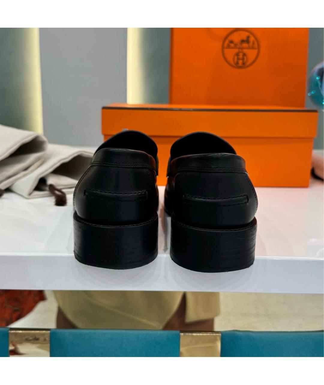 HERMES Черные кожаные лоферы, фото 4