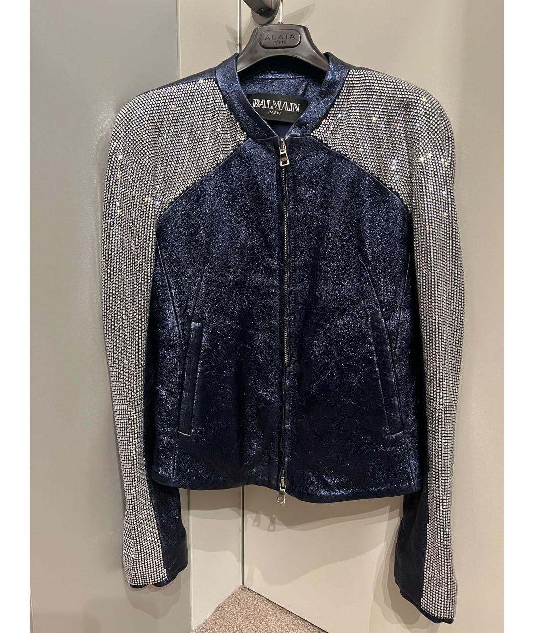BALMAIN Темно-синяя кожаная куртка, фото 6