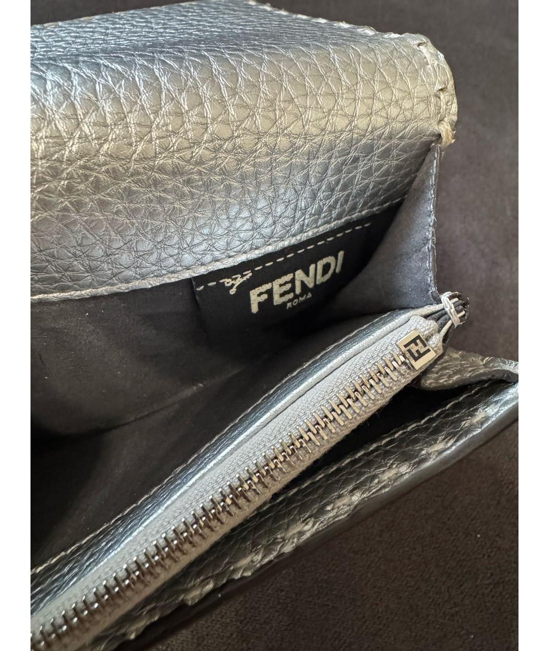 FENDI Серебрянный кожаный кошелек, фото 4
