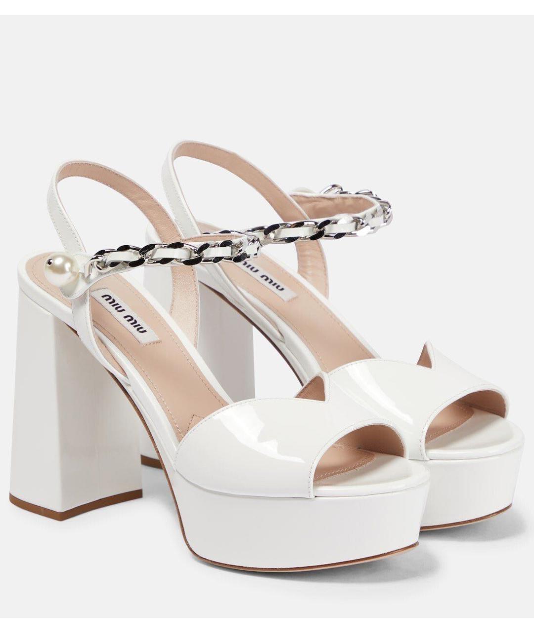 MIU MIU Белые кожаные босоножки, фото 2