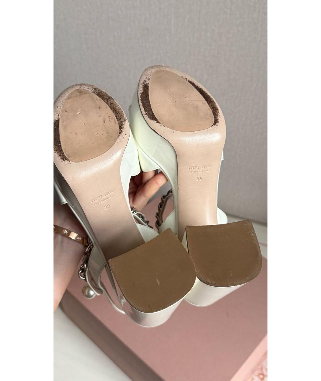 MIU MIU Белые кожаные босоножки, фото 5