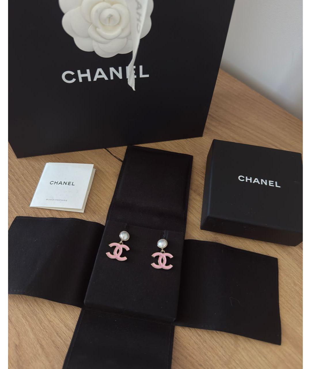 CHANEL Розовые металлические серьги, фото 6