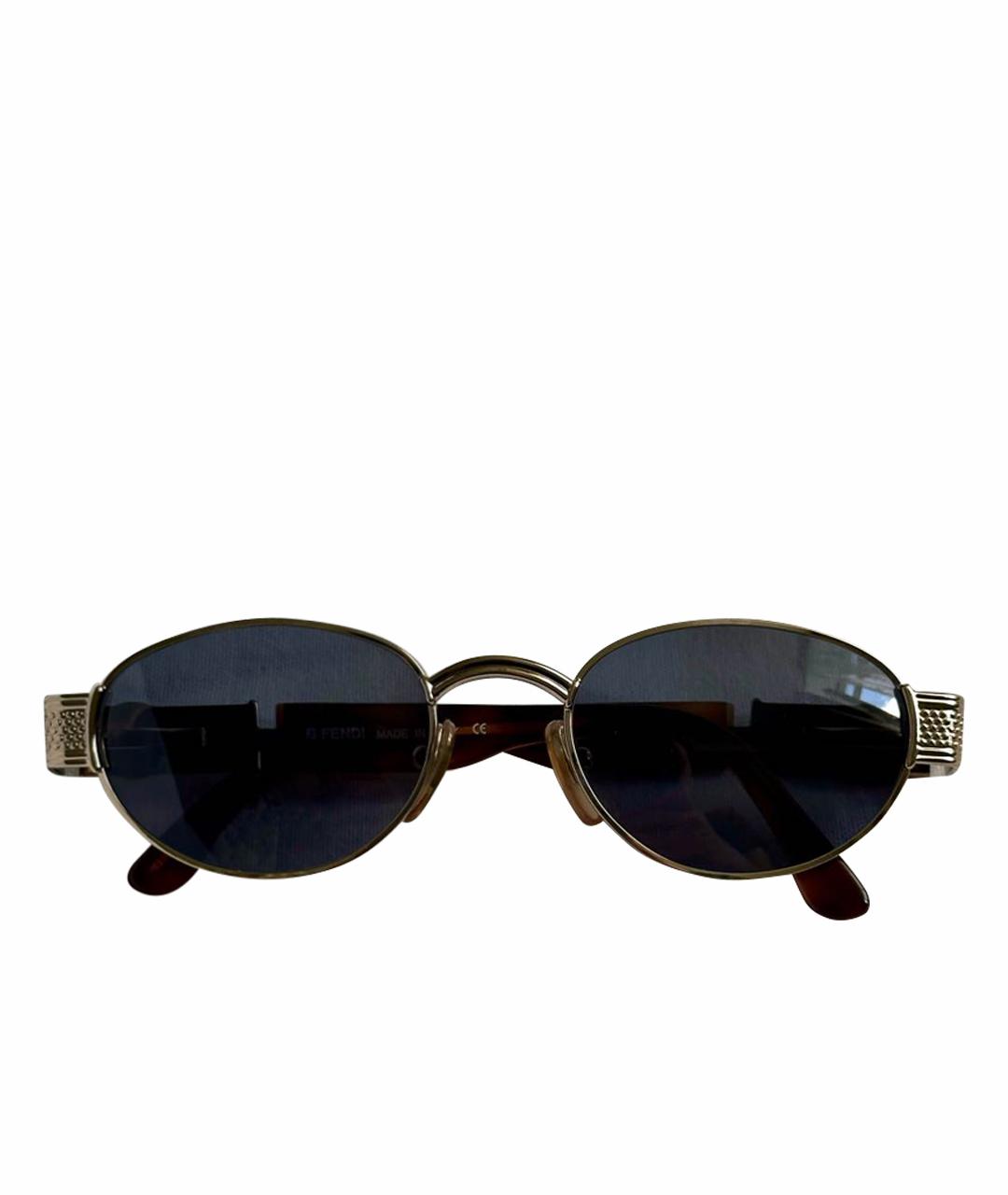 FENDI Золотые металлические солнцезащитные очки, фото 1