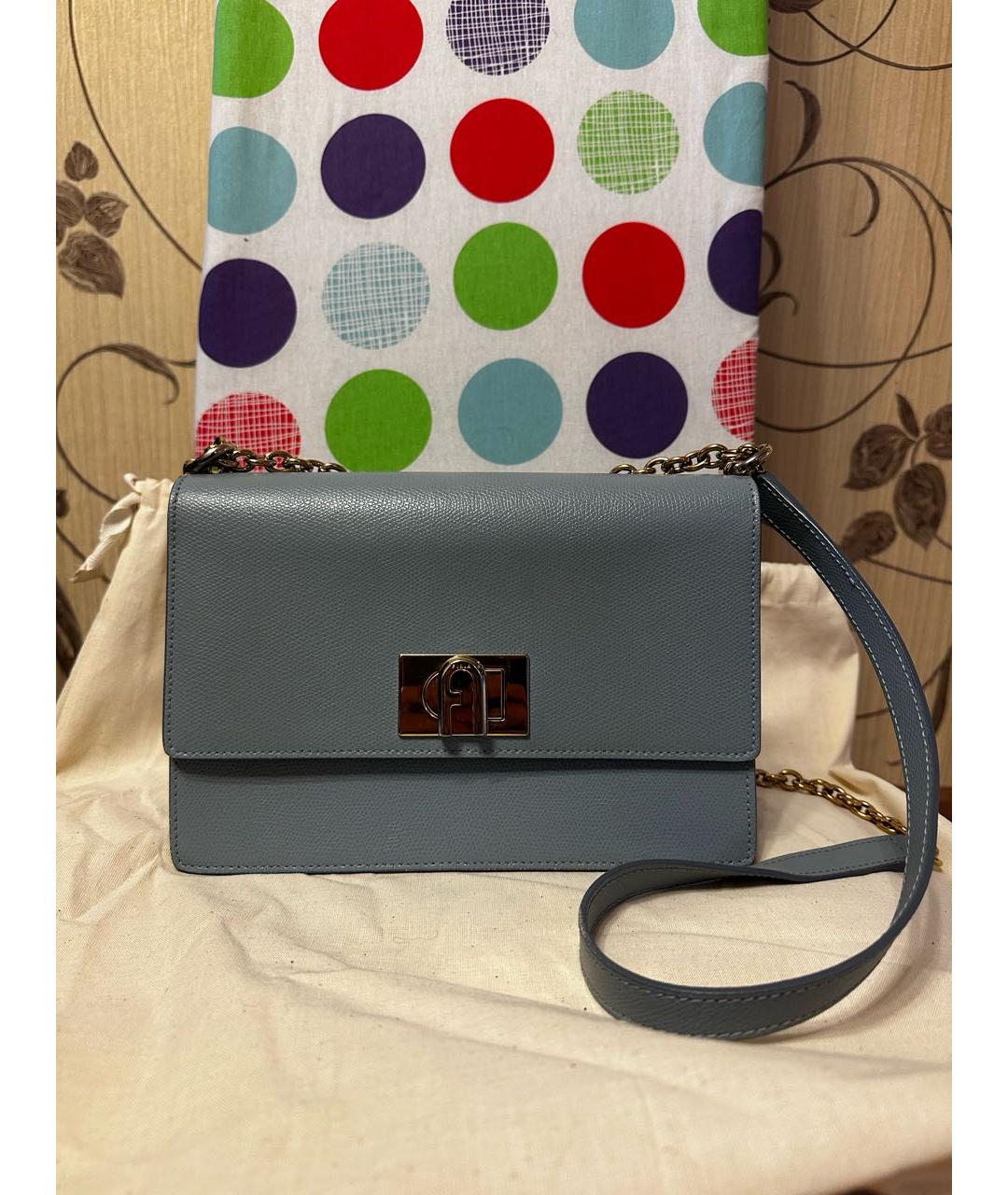 FURLA Голубая кожаная сумка через плечо, фото 9