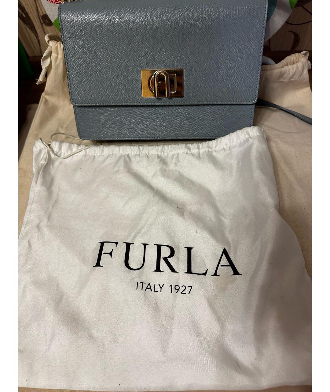 FURLA Голубая кожаная сумка через плечо, фото 5