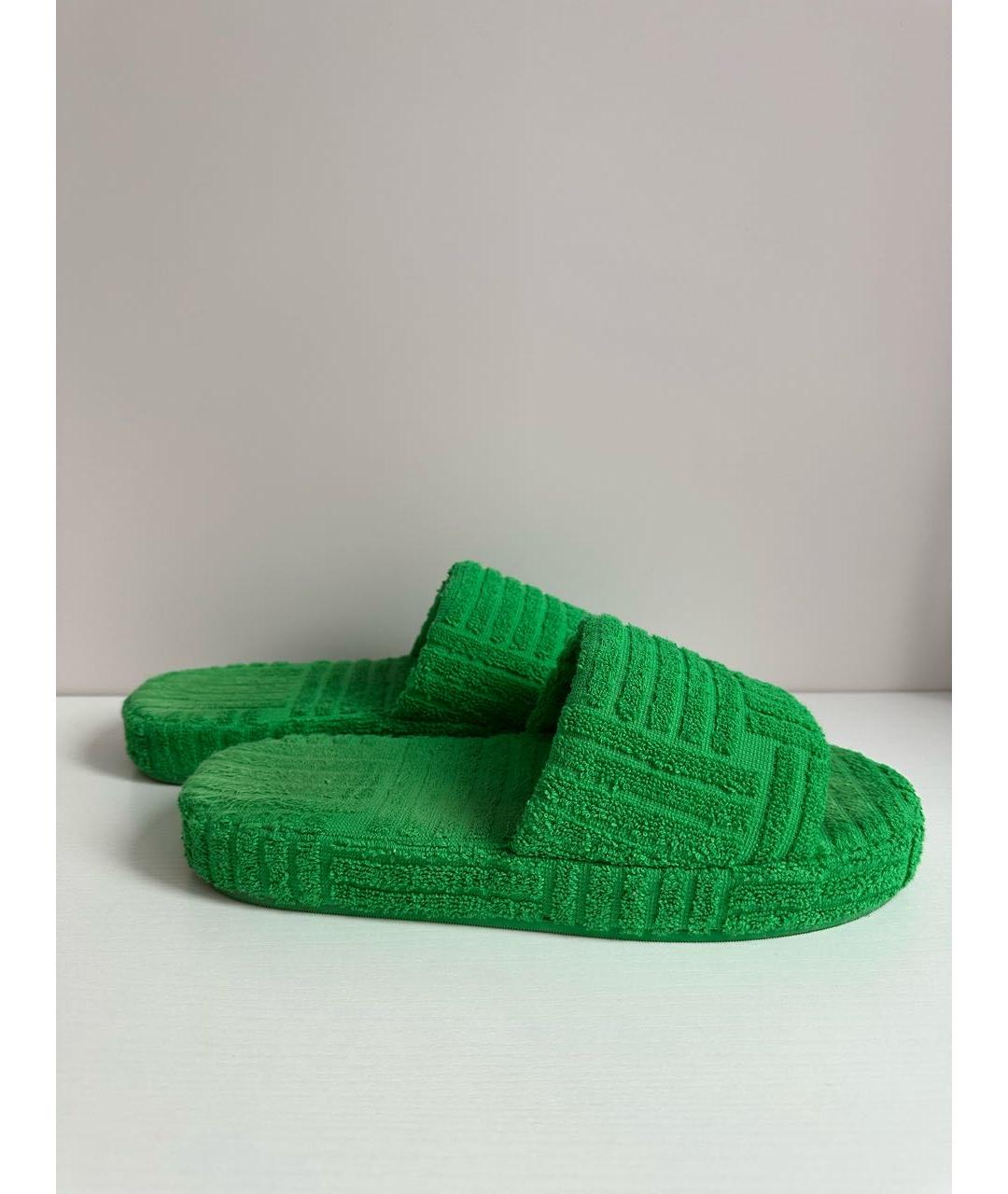 BOTTEGA VENETA Зеленые текстильные шлепанцы, фото 4