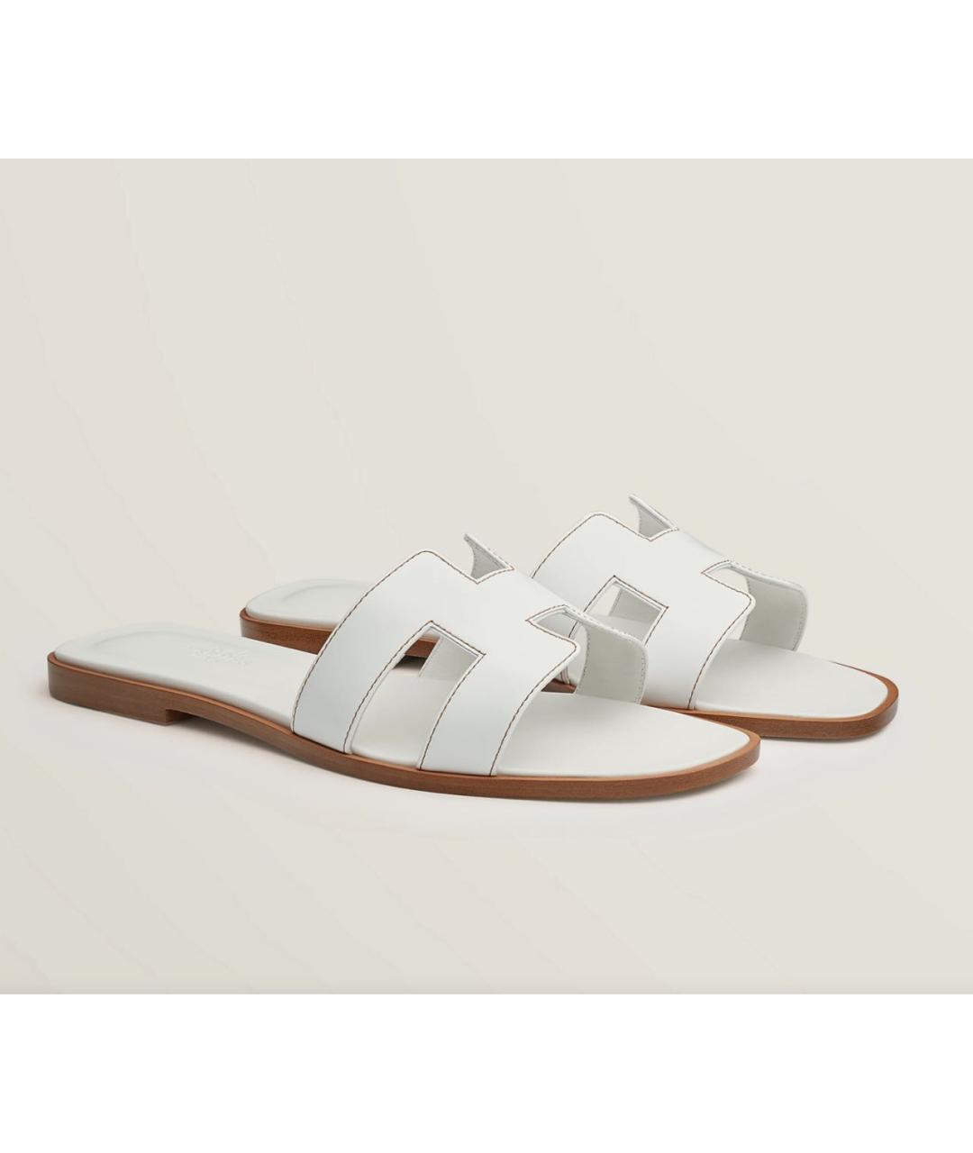 HERMES Белые кожаные шлепанцы, фото 7