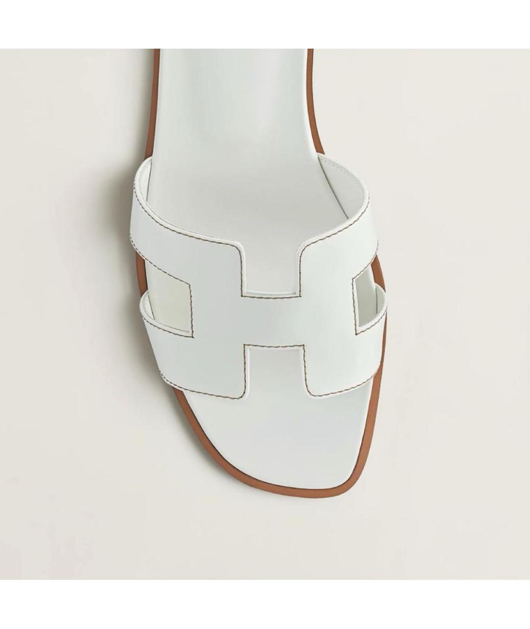 HERMES Белые кожаные шлепанцы, фото 6