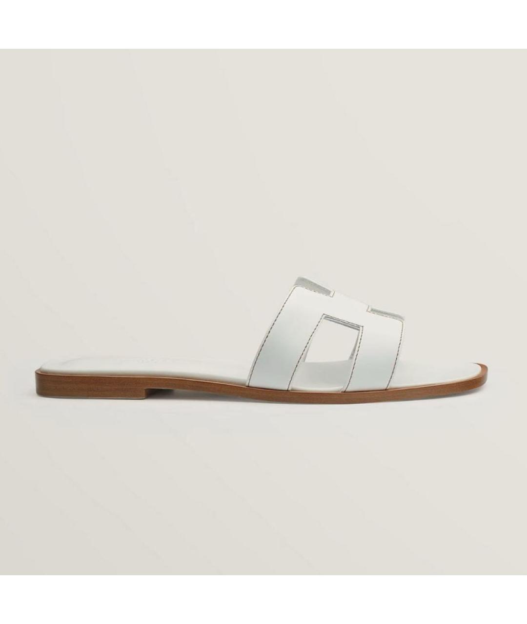 HERMES Белые кожаные шлепанцы, фото 4