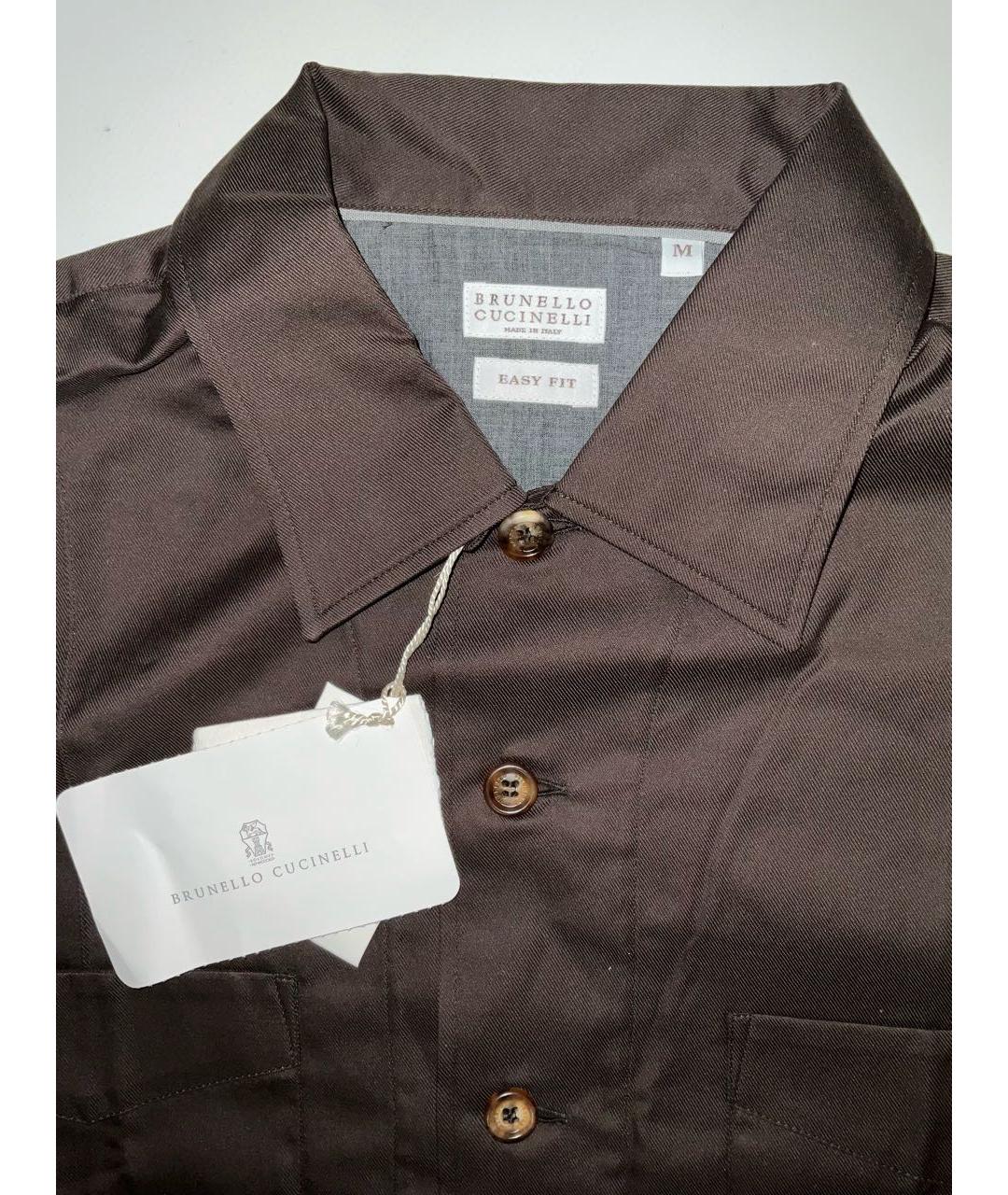 BRUNELLO CUCINELLI Коричневая хлопковая классическая рубашка, фото 5