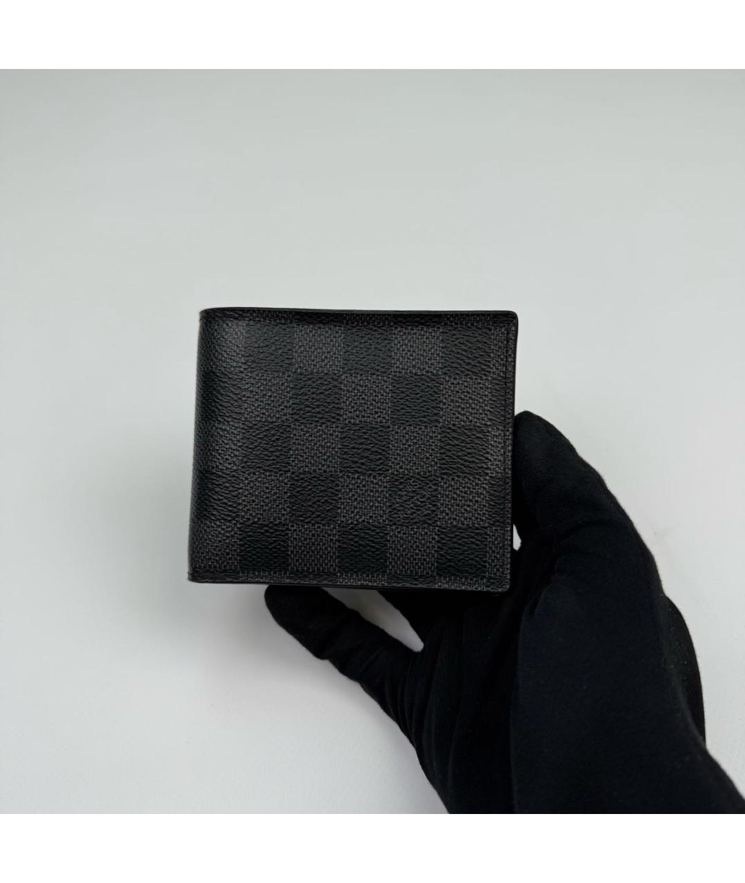 LOUIS VUITTON Антрацитовый кожаный кошелек, фото 9