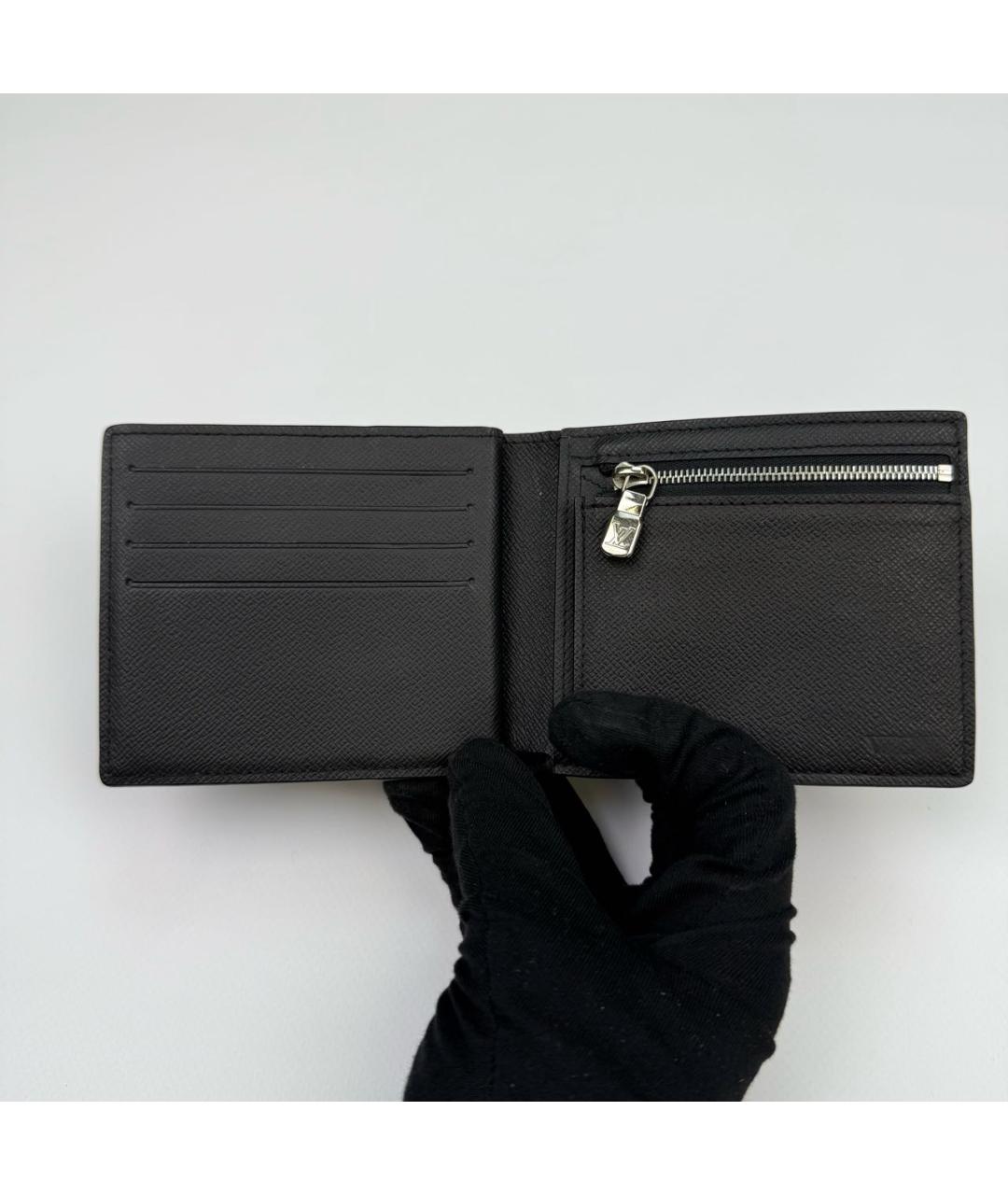 LOUIS VUITTON Антрацитовый кожаный кошелек, фото 4