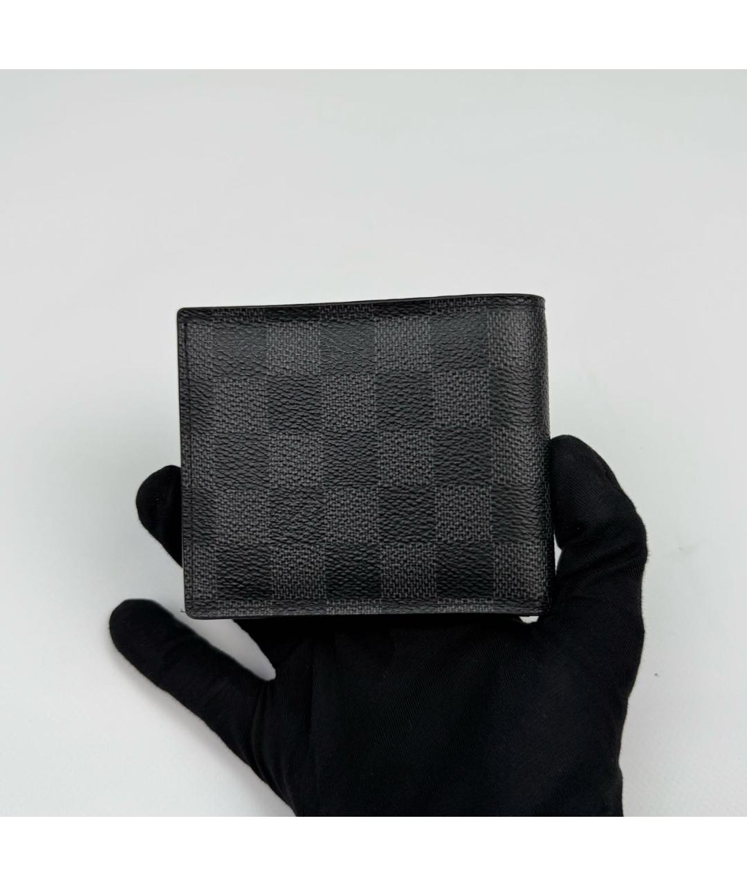 LOUIS VUITTON Антрацитовый кожаный кошелек, фото 2