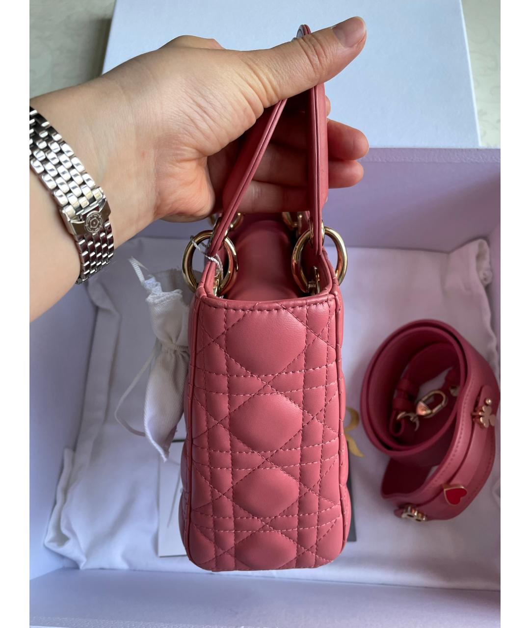 CHRISTIAN DIOR Розовая кожаная сумка с короткими ручками, фото 4