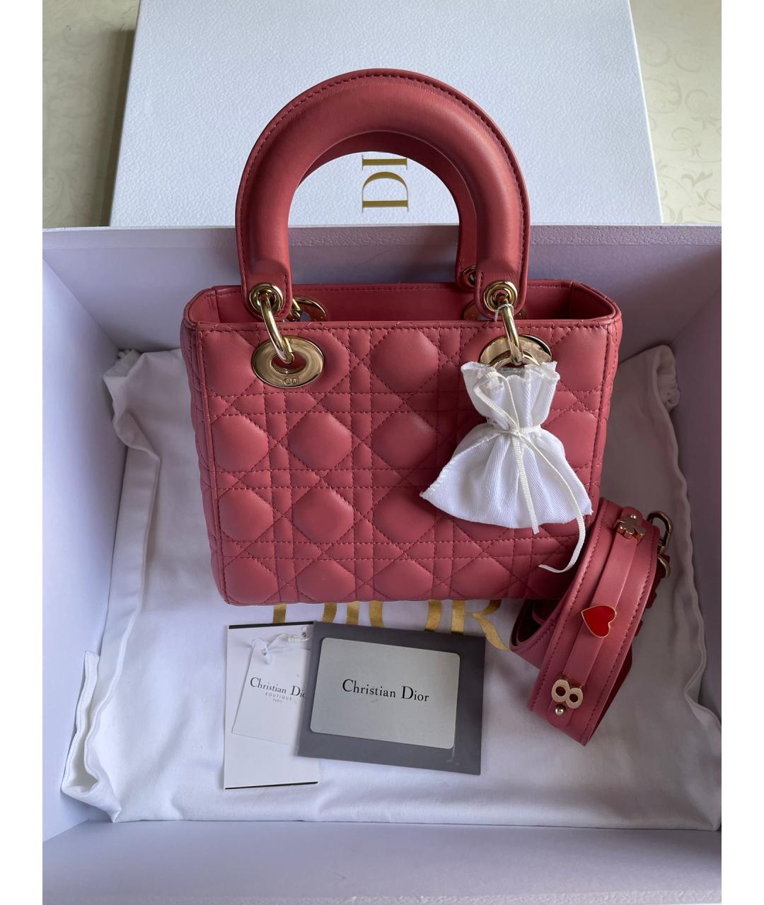 CHRISTIAN DIOR Розовая кожаная сумка с короткими ручками, фото 7