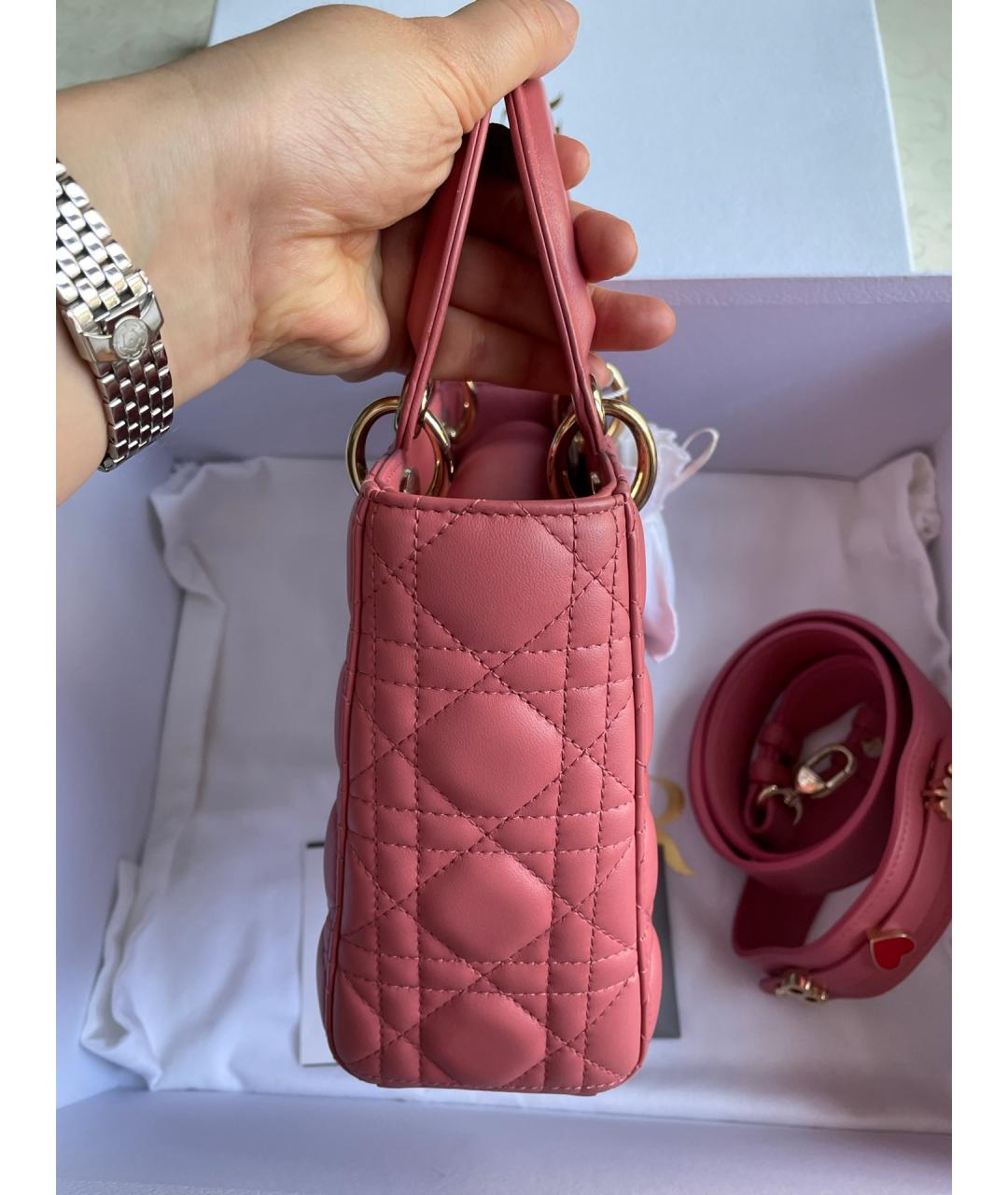 CHRISTIAN DIOR Розовая кожаная сумка с короткими ручками, фото 5