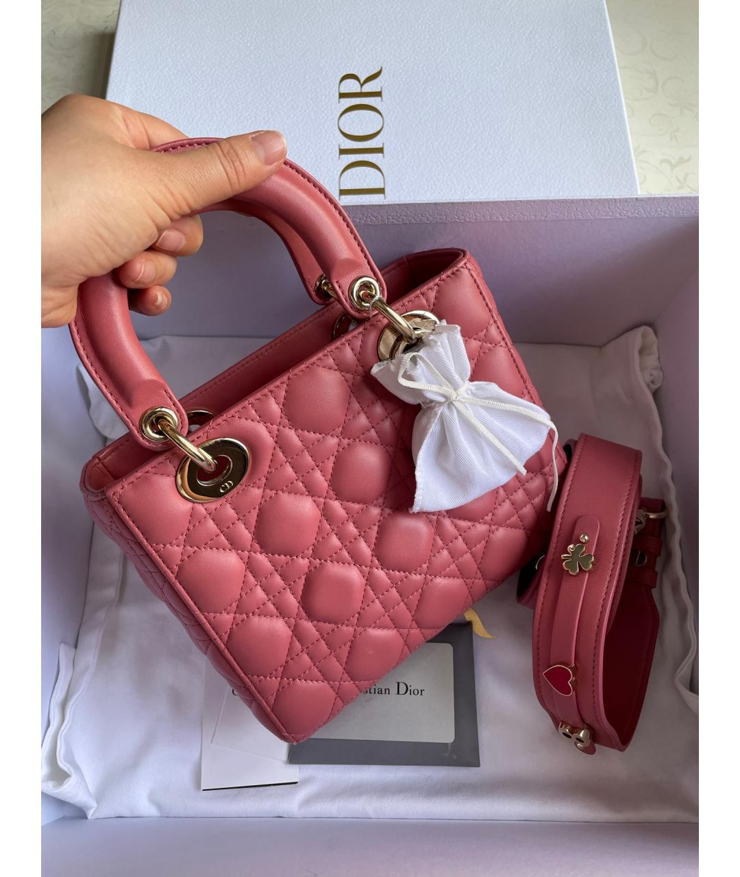 CHRISTIAN DIOR Розовая кожаная сумка с короткими ручками, фото 2