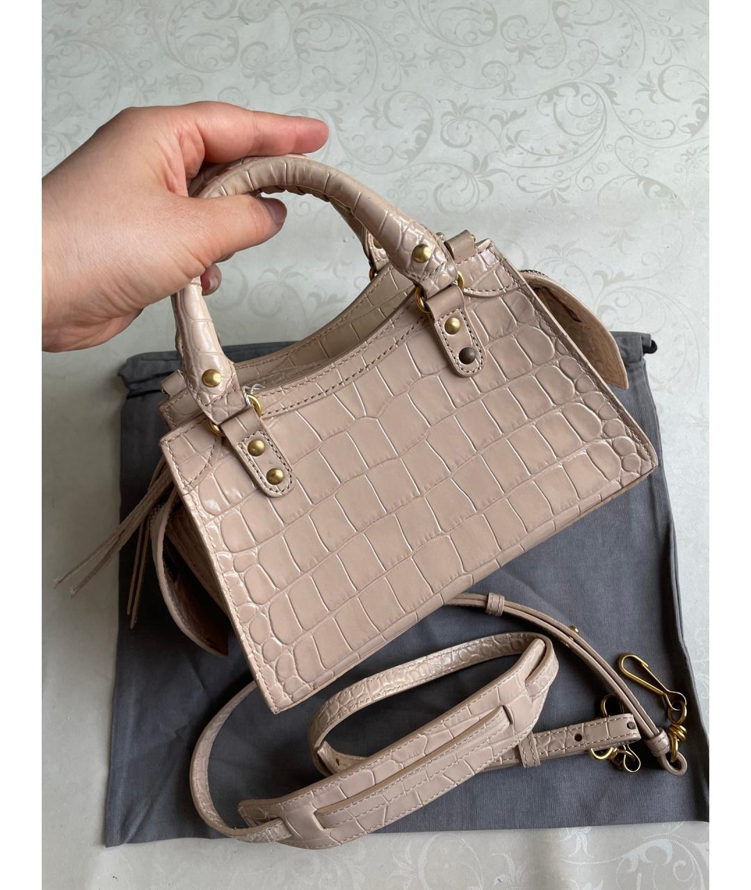 BALENCIAGA Хаки кожаная сумка с короткими ручками, фото 3