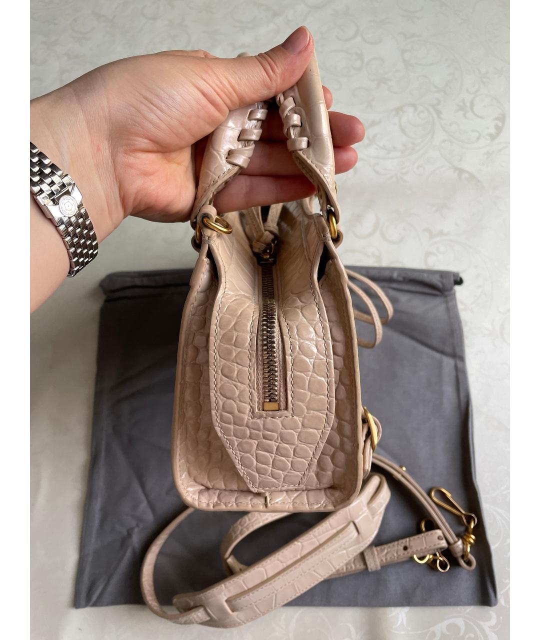 BALENCIAGA Хаки кожаная сумка с короткими ручками, фото 5