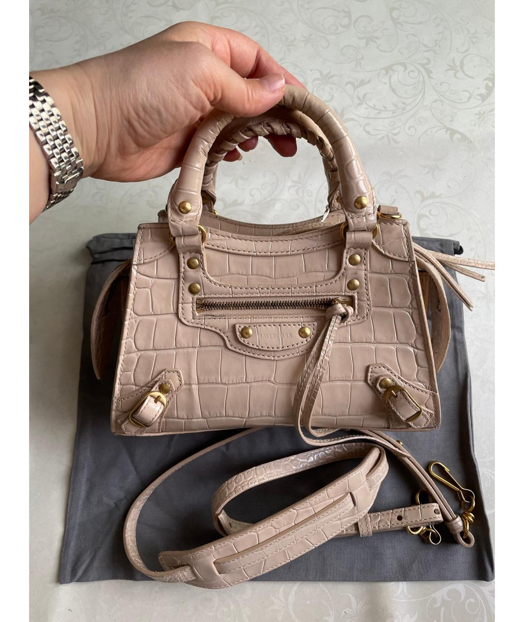 BALENCIAGA Хаки кожаная сумка с короткими ручками, фото 7