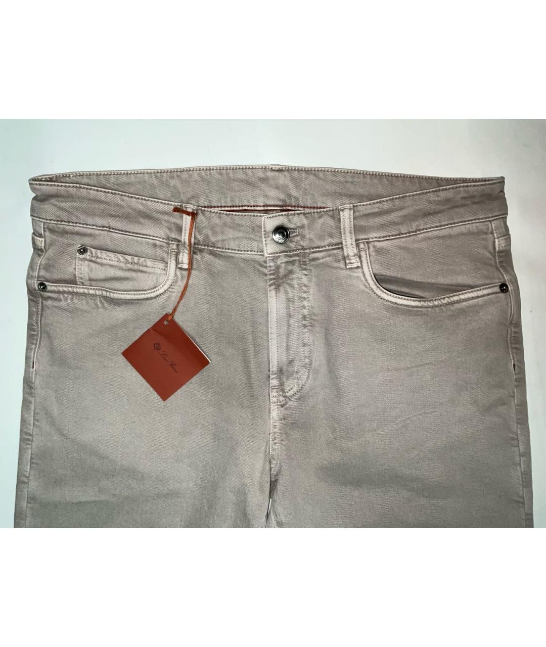 LORO PIANA Бежевые хлопко-эластановые прямые джинсы, фото 4