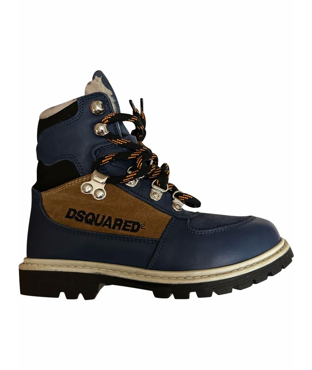 DSQUARED2 Синие кожаные ботинки, фото 1
