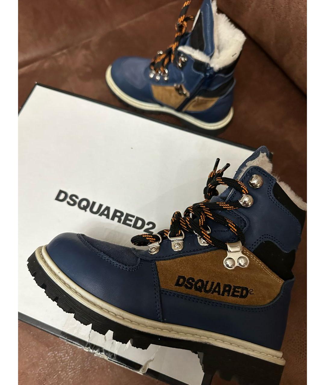DSQUARED2 Синие кожаные ботинки, фото 5