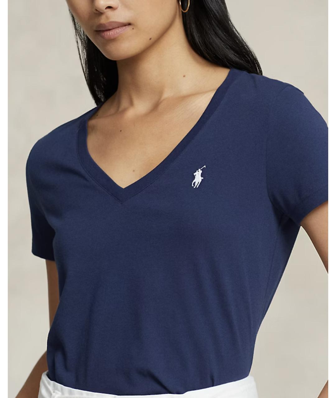 POLO RALPH LAUREN Темно-синяя хлопковая футболка, фото 3