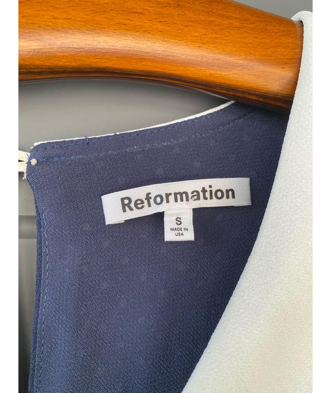 REFORMATION Темно-синяя вискозная блузы, фото 4