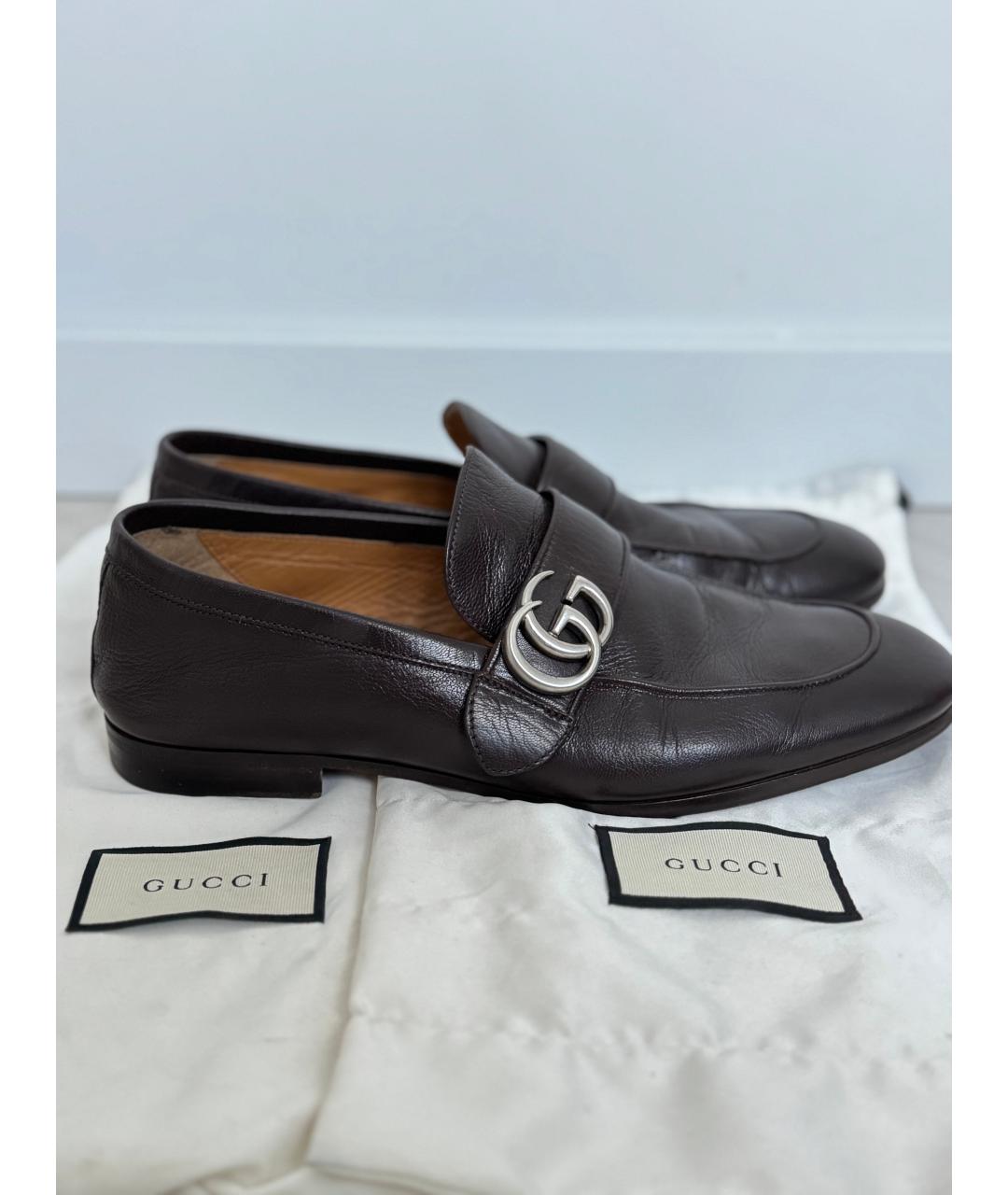 GUCCI Коричневые кожаные лоферы, фото 6