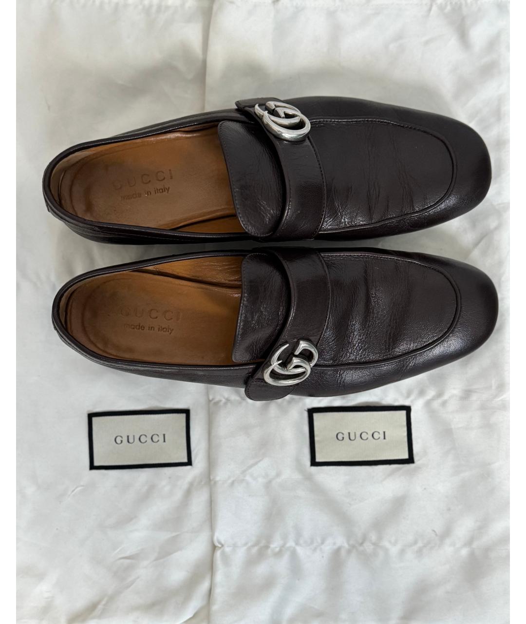 GUCCI Коричневые кожаные лоферы, фото 3