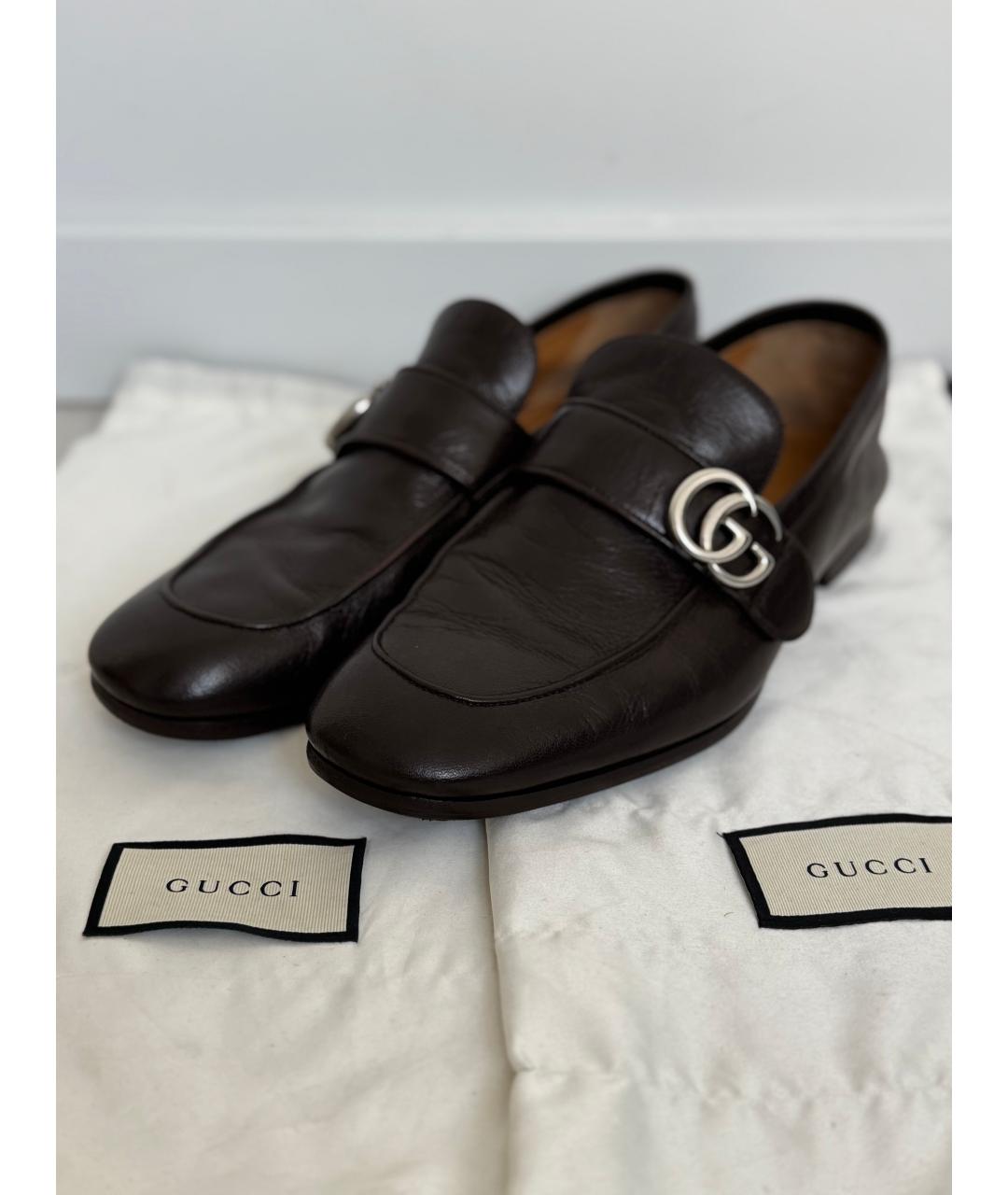 GUCCI Коричневые кожаные лоферы, фото 4
