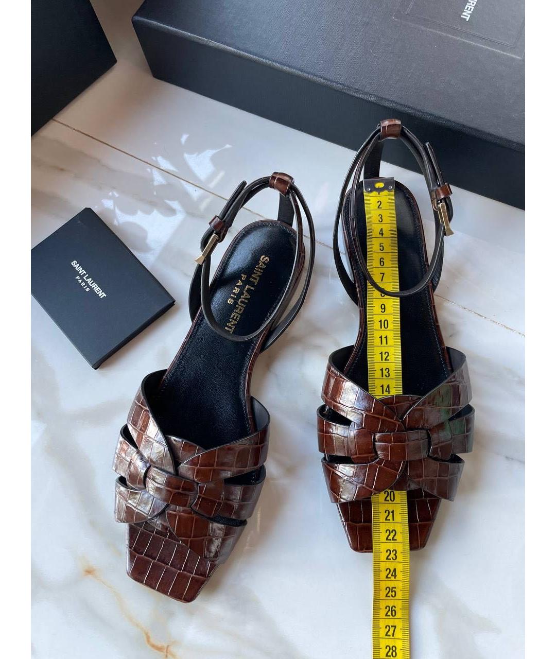 SAINT LAURENT Коричневые кожаные сандалии, фото 5