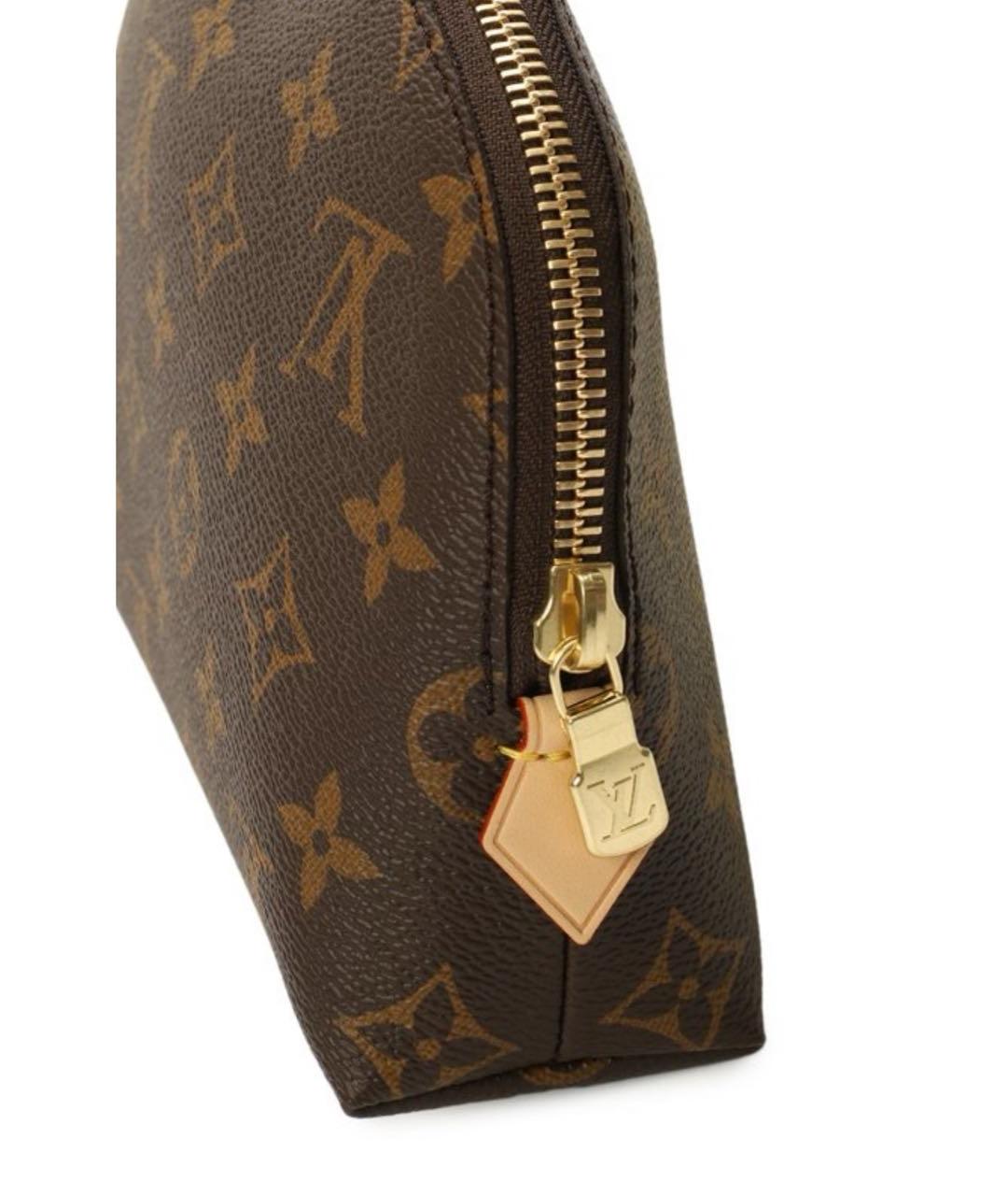 LOUIS VUITTON Коричневая кожаная косметичка, фото 4