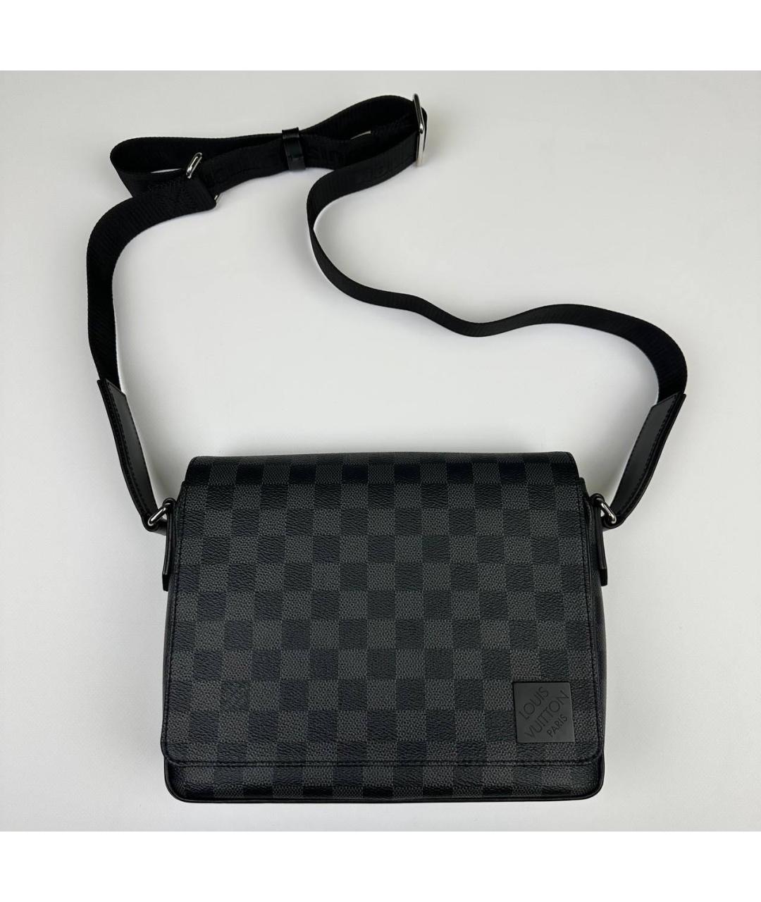 LOUIS VUITTON Антрацитовая кожаная сумка на плечо, фото 2